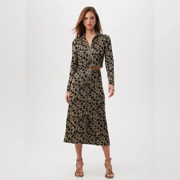 NWT • TRINA TURK • Frosty Meadows Cropped Knit Jacquard Zip-Front Top • Multi 🖤 - Picture 2 of 10